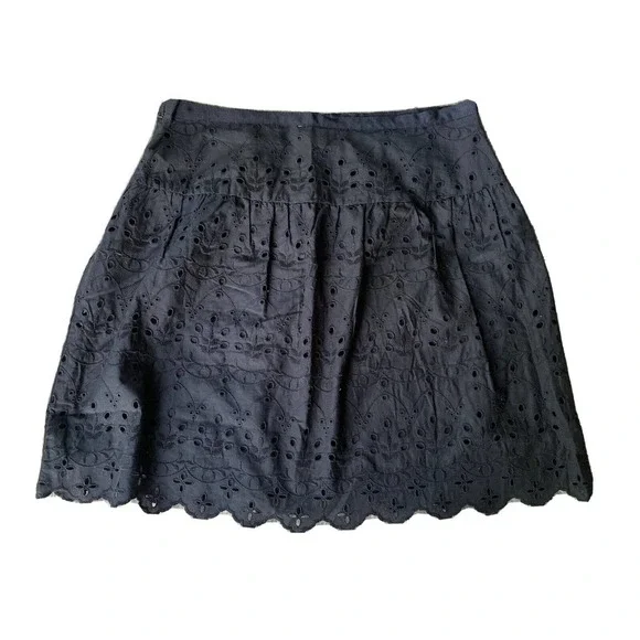 Ann Taylor Loft Sz 6 Black Eyelet Lace Skirt Cotton Side Zip Casual Summer NEW - Picture 8 of 11